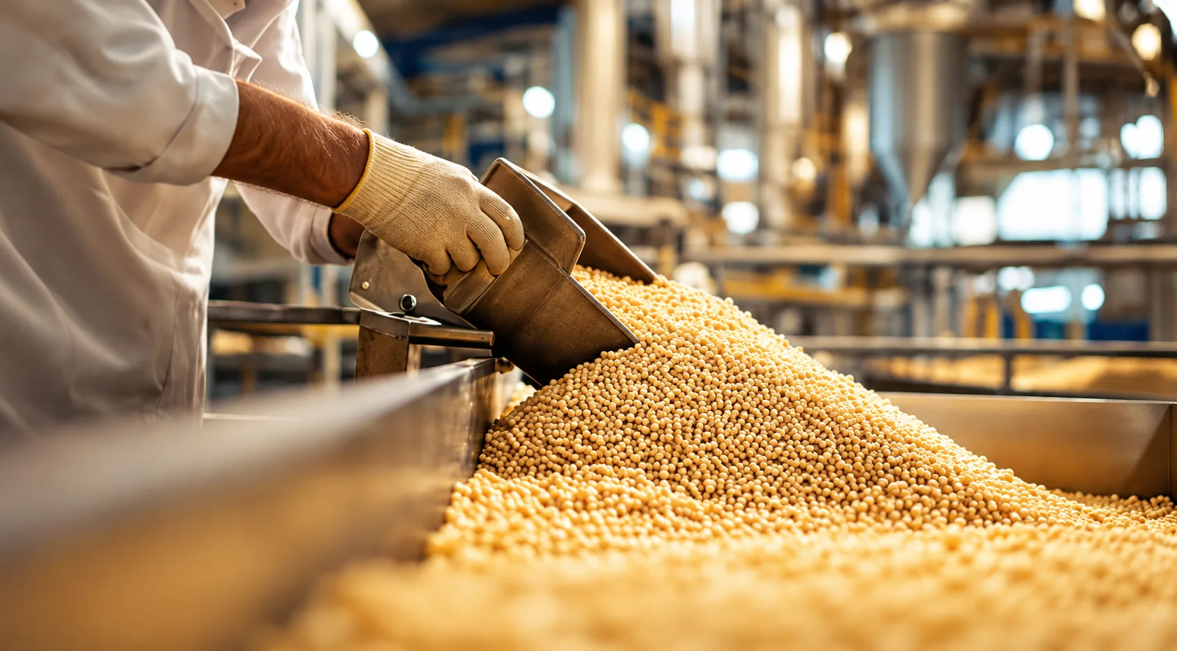 Procesamiento de granos en planta industrial